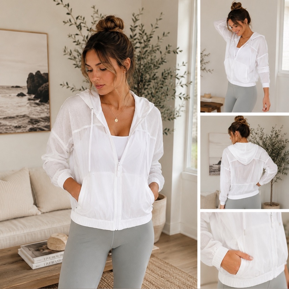 Lululemon Refined Jacket White Mesh Zip-Up Windbreaker Size 6